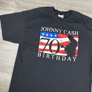 Johnny Cash 70th Birthday Promo Black Hanes Shirt American Flag Music Size Large